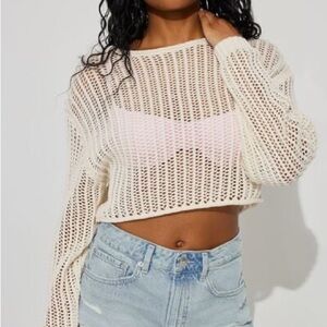 Garage Cream Crew Neck Ribbed Sweater